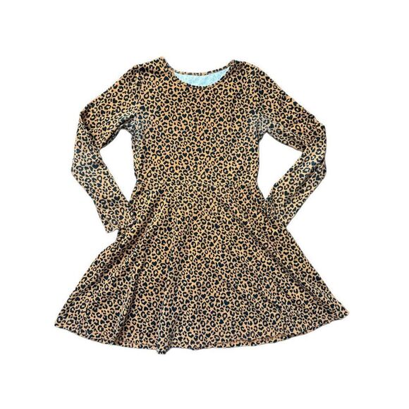 The Children’s Place L 10-12 girls long sleeve cheetah skater dress safari big c - Picture 1 of 6